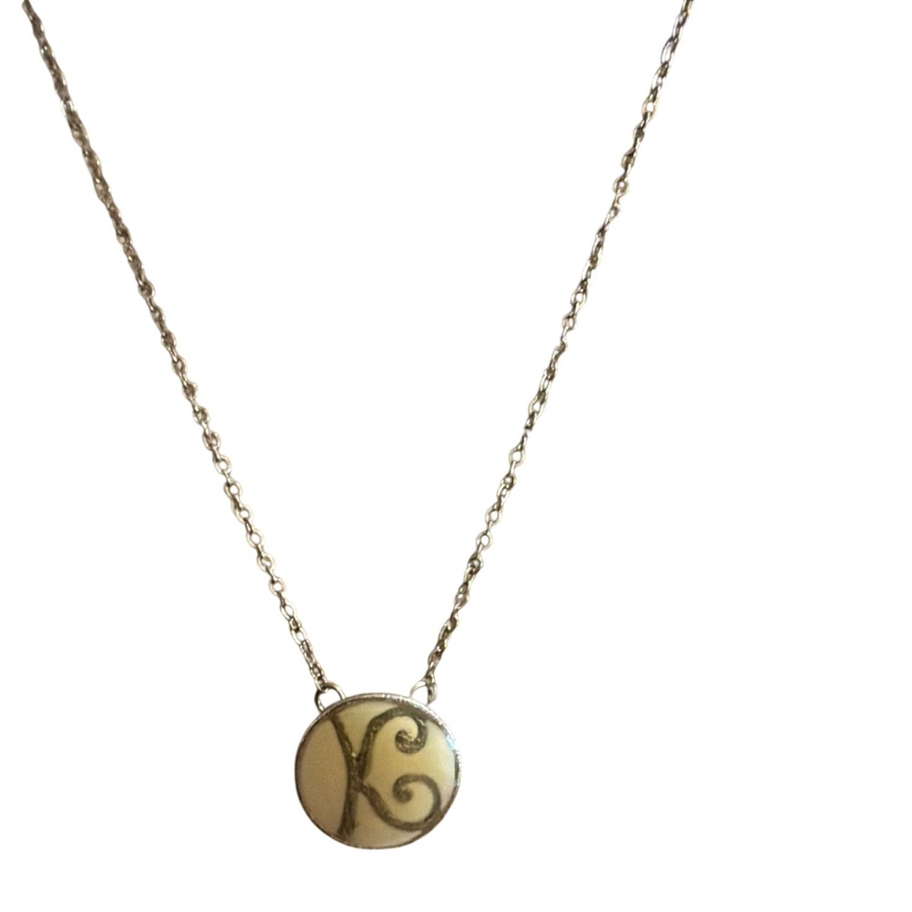 Silver Tone Monogram Initial K Circle Pendant Necklace Adjustable Chain Gift